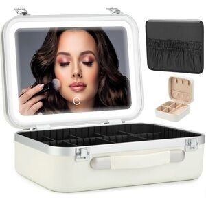 Amazon Cream and Black Makeup Organizer with LED Light Mirror